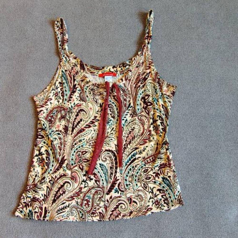 Vtg 90s Anne Klein Jacquard Cami Women L Front Tie Floral Paisley  Twee Boho